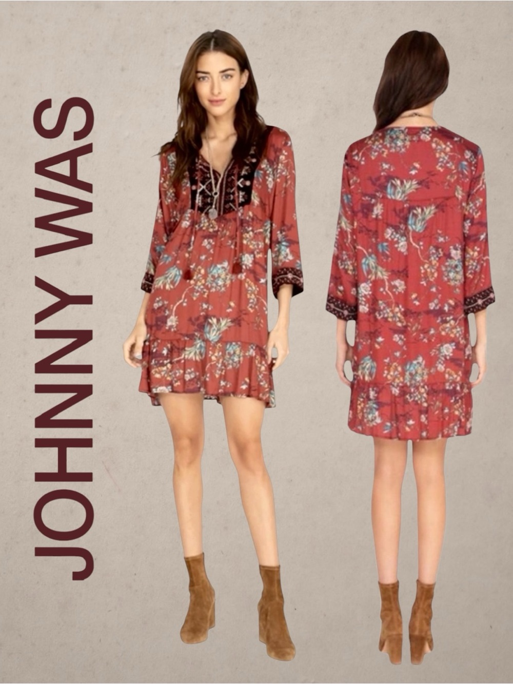 Johnny Was • Effortless Velvet Trimmed Boho Dress || XL